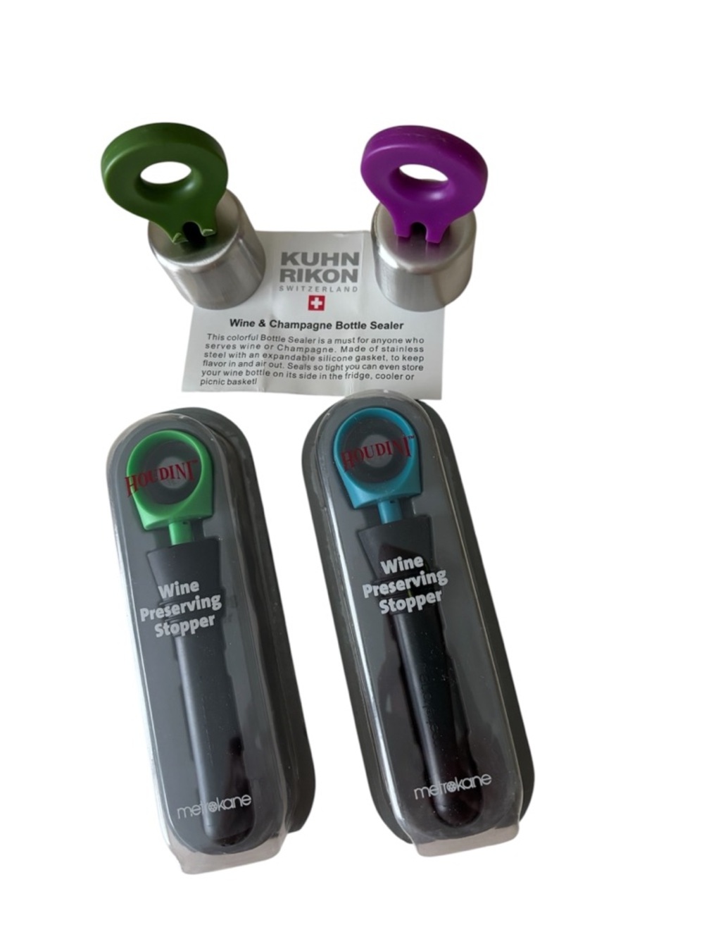 Kuhn Rikon Wine Bottle Sealers & Metrolane Wine Preserving Stopper Set of 2